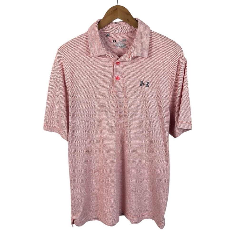 PO236 Mens Under Armour Loose Heat Gear Striped Polo Golf Shirt L